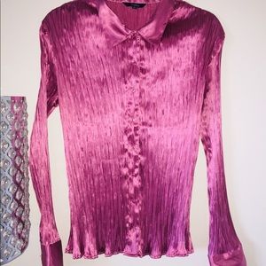 Satin pleated pink blouse